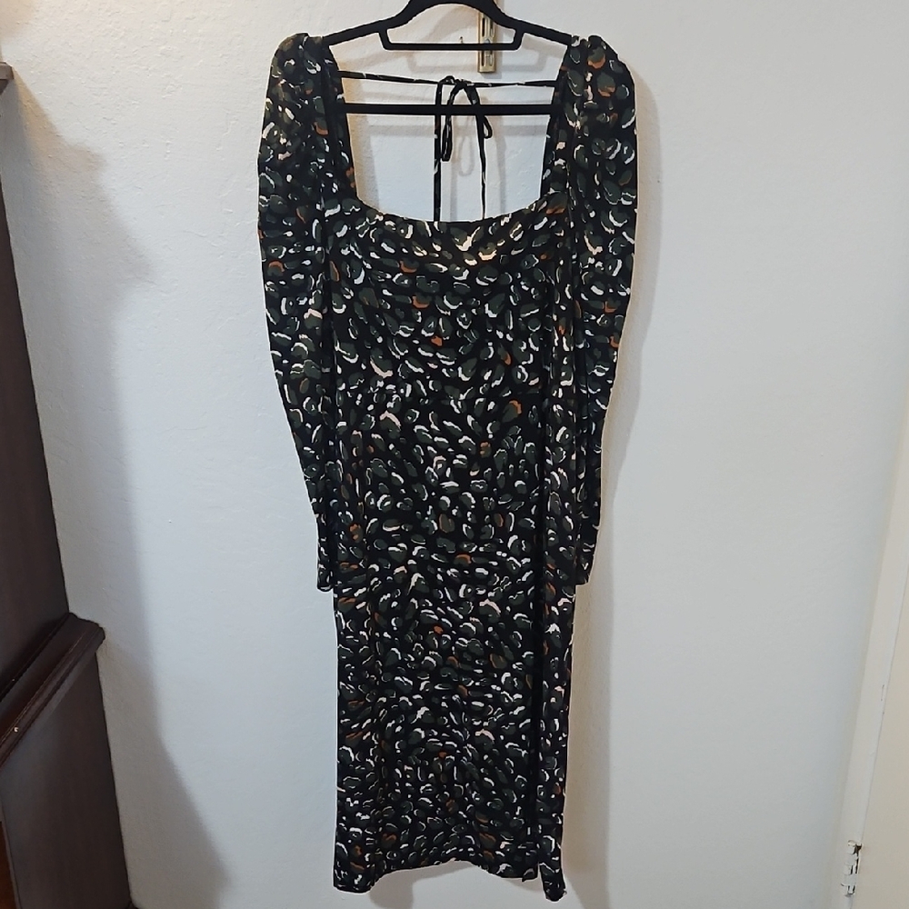 Eloquii Black and Orange Patterned Long Sleeve Dress